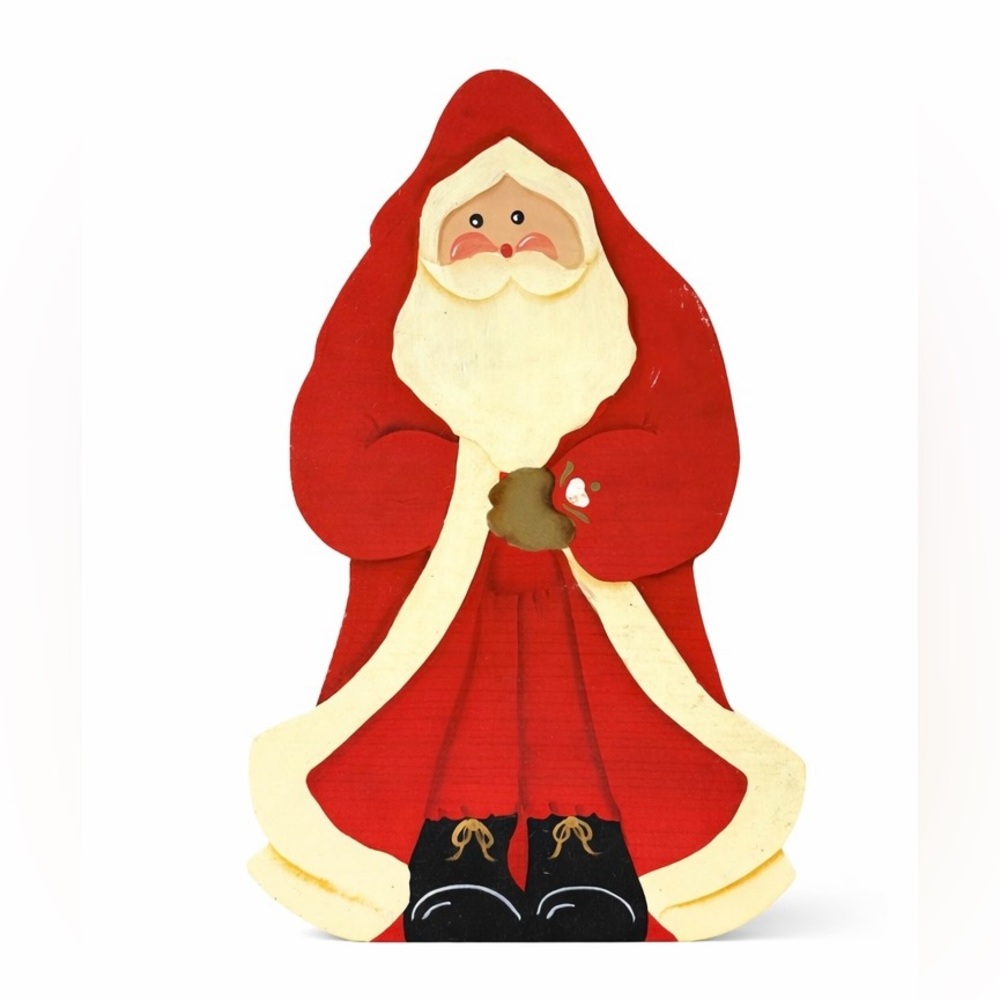 Vintage Hand-Painted Wooden Santa Figure L. Shaul 1994 – 9.5” Folk Art - Picture 2 of 8